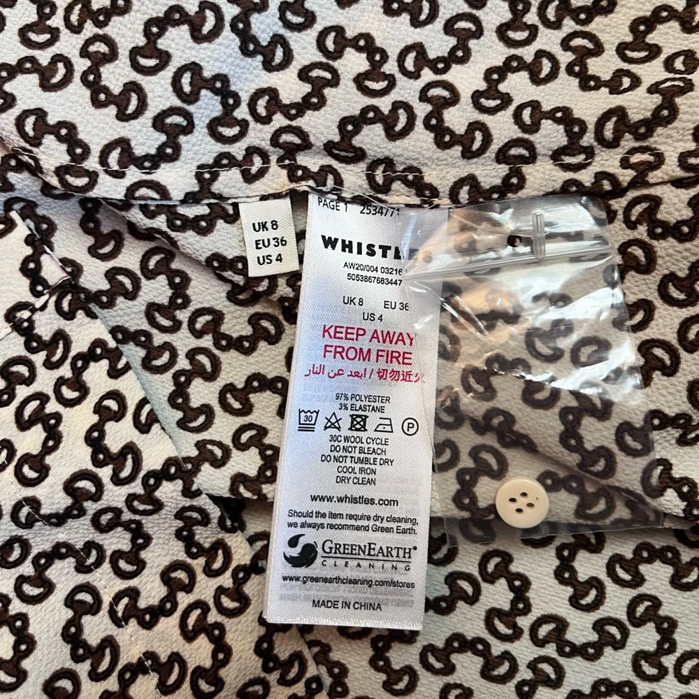 Whistles Cream Snaffle Shirt Tie Front Wrap Midi Dress Size 4 - Picture 11 of 11